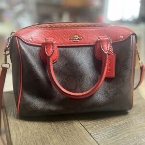 Coach Red and Brown Leather Satchel